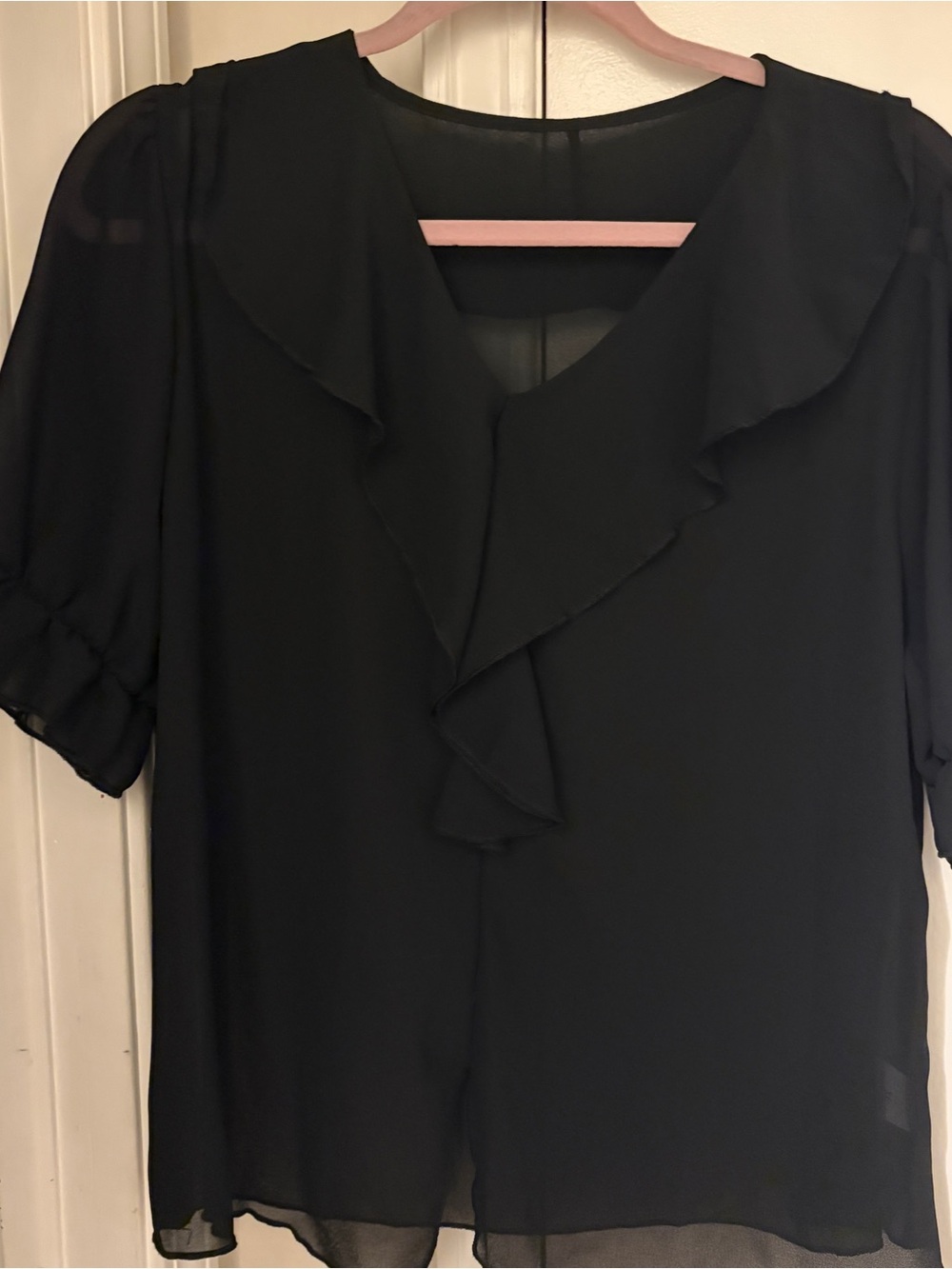 Women's Black Ruffle V-Neck Blouse